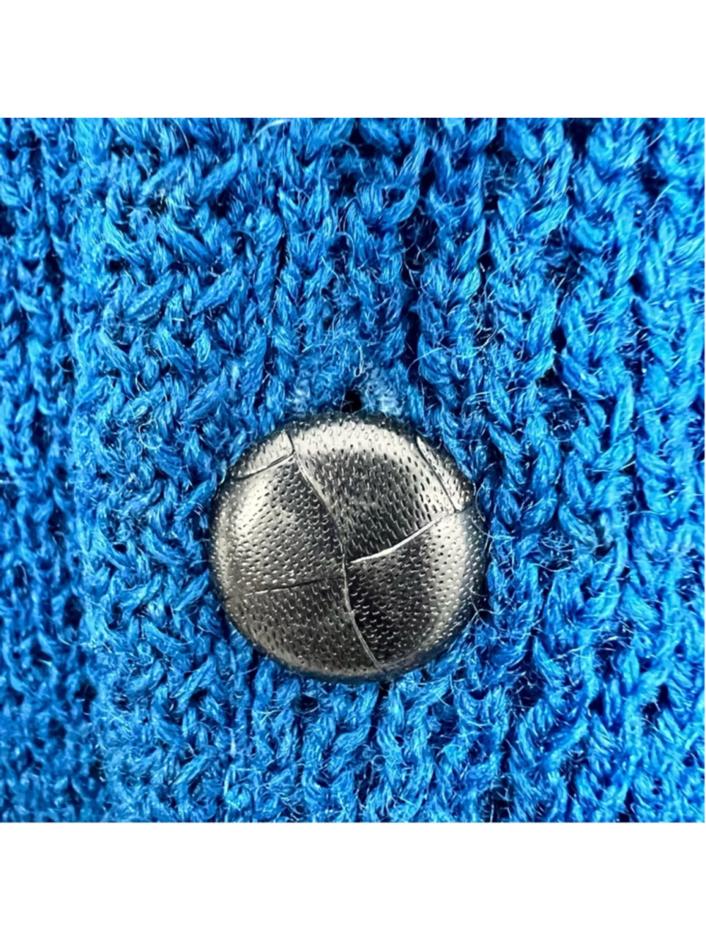 Vintage 50s 60s pure wool cobalt blue cable knit grandpa cardigan sweater L - Picture 11 of 13